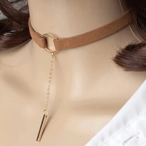 14k gold plated tan faux-suede pendant choker new with tags NWT bohemian blogger